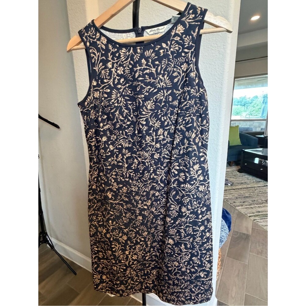 Eddie Bauer Black and Cream Floral Jacquard Midi Dress XS